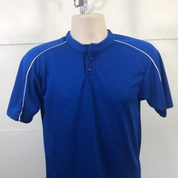 Royal Blue 2 Button Baseball Jersey Sport Athletic T-Shirt - Picture 2 of 12